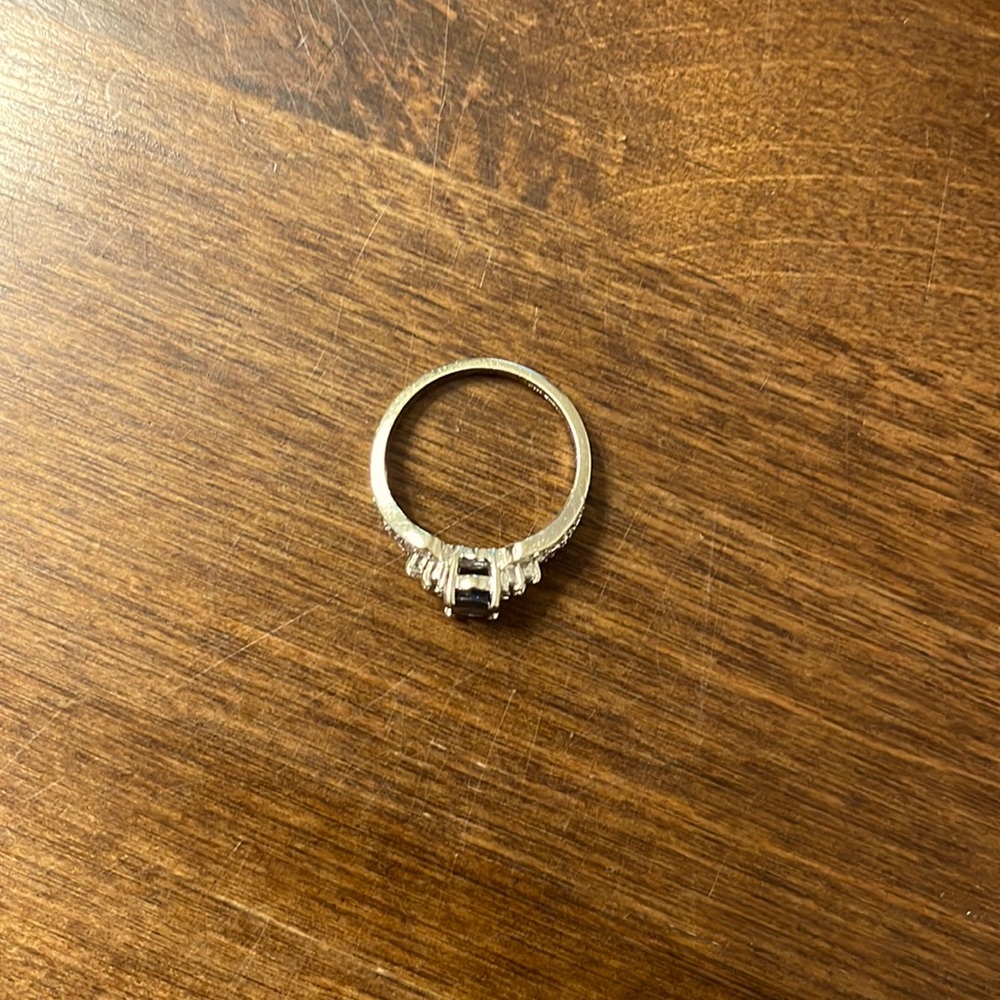 Sapphire and diamond 10k white gold ring. Raised , 4 prong  kill me setting.